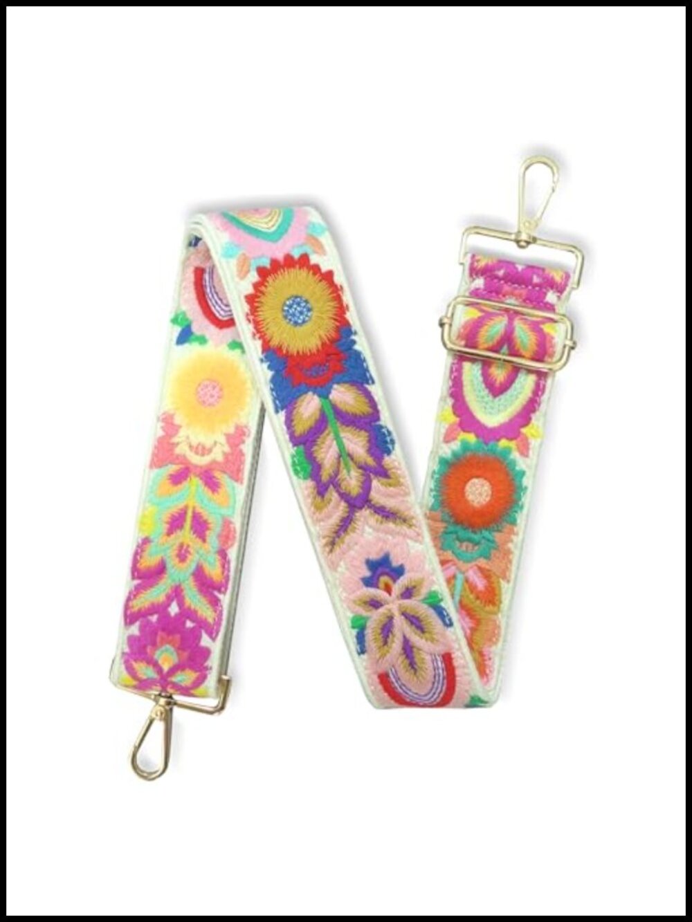 Adjustable Embroidered Canvas Crossbody Purse Strap Guitar Style Bag Strap